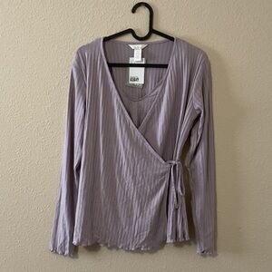 H&M Lavender Ribbed Wrap Top with Side Tie